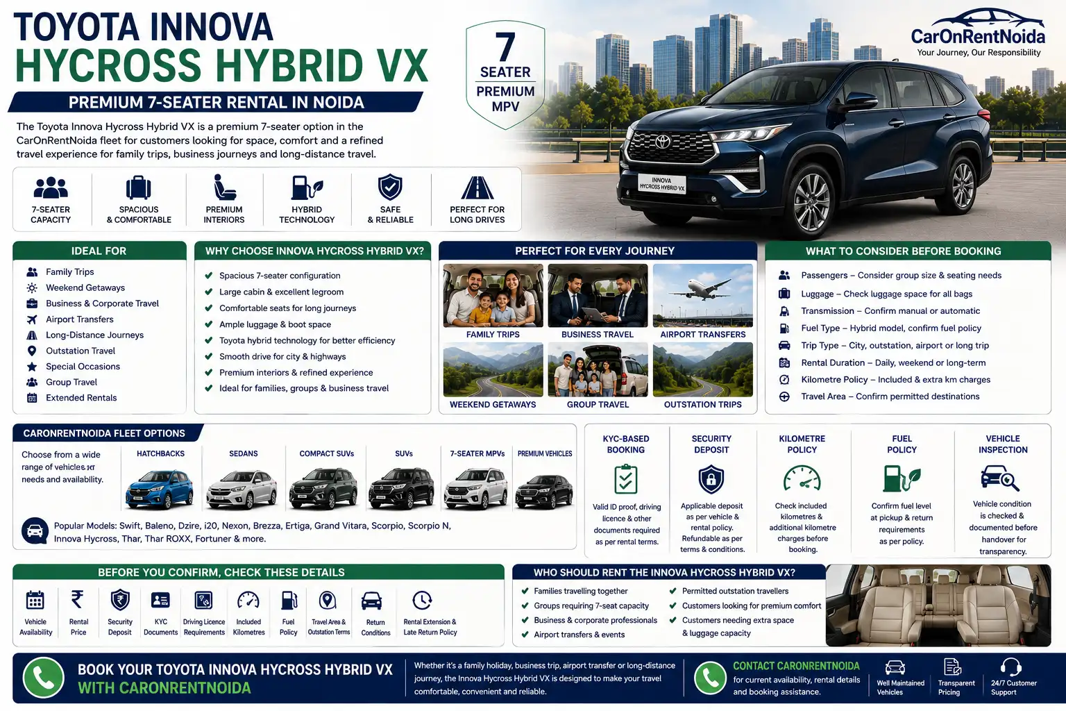 Toyota Innova Hycross Hybrid VX: Premium 7-Seater Rental | CarOnRentNoida