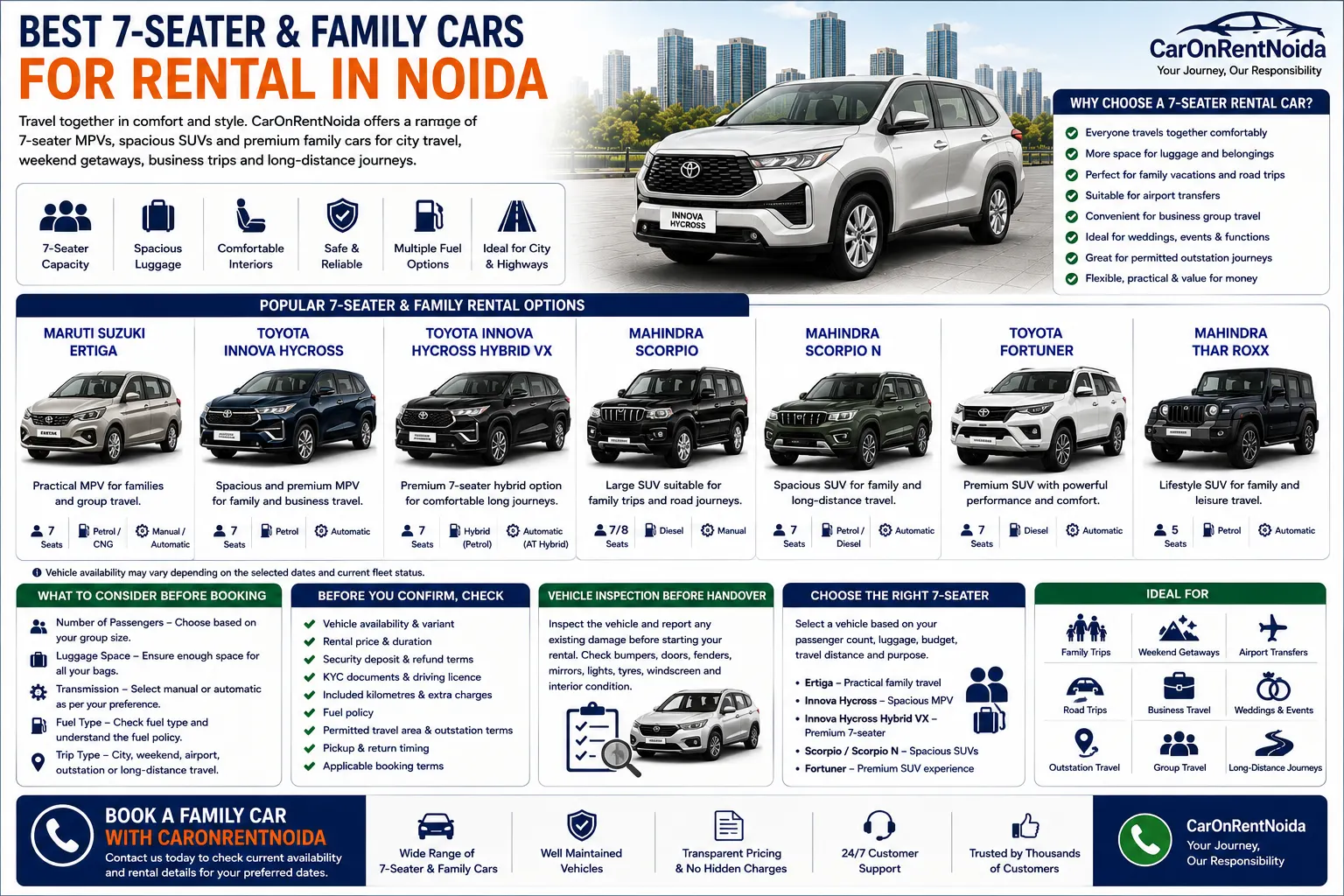 Best 7-Seater and Family Cars for Rental in Delhi NCR | CarOnRentNoida